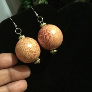 Marble Ball Wooden Earrings